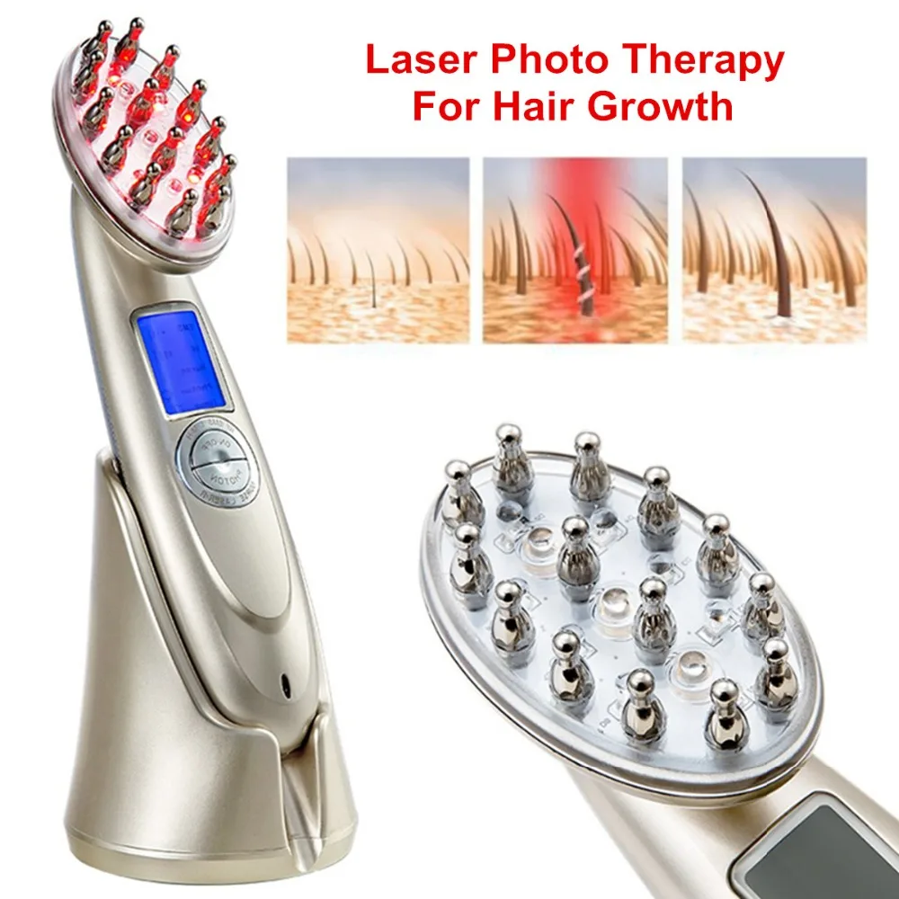 

Red Laser Anti Hair Loss Comb RF EMS Nurse LED Photon Stimulate Hair Regrowth Brush Massager Head Scalp Repair LCD Rechargeable