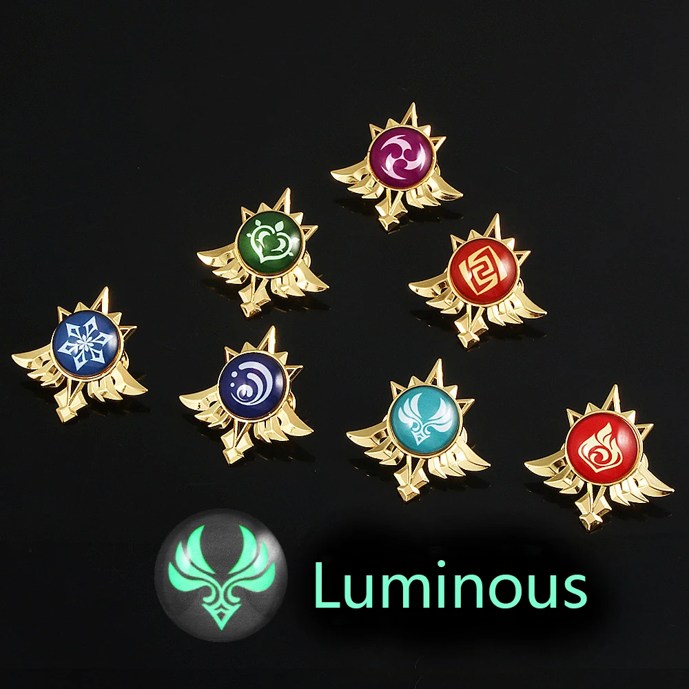 

Luminous Eyes Of God Genshin Impact Cosplay Mondstadt Badges Anime Kawaii Costumes Accessories Metal Pins Brooches