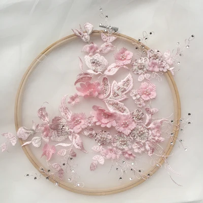 pink Розовый вышитый бисером цветок вышивка патч, кружевная ткань аппликация шитье свадебное платье невесты вуаль ремесло одежды аксессуары украшения - Цвет: pink