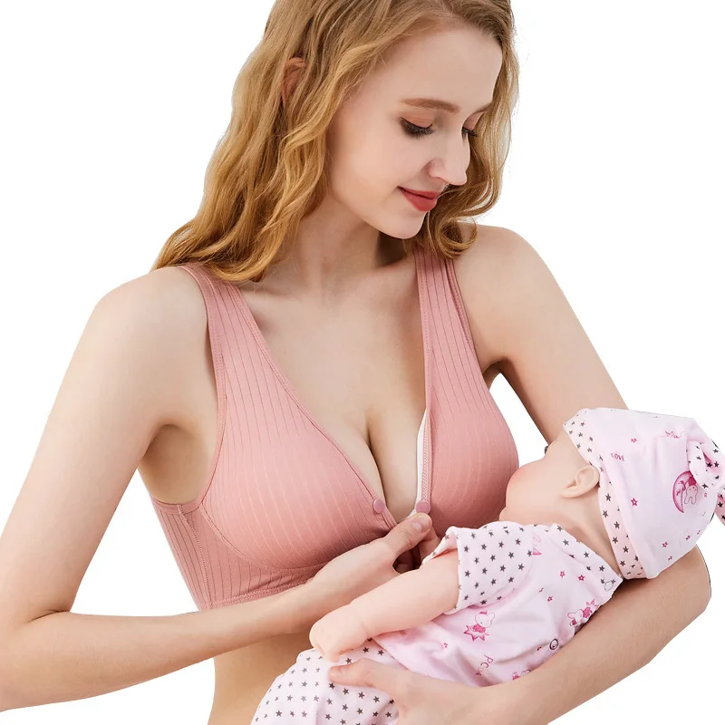 Sujetador de lactancia de algod&oacute;n transpirable para mujer, sost&eacute;n de maternidad para dormir, talla grande, f&aacute;cil de alimentar, Color s&oacute;lido-5