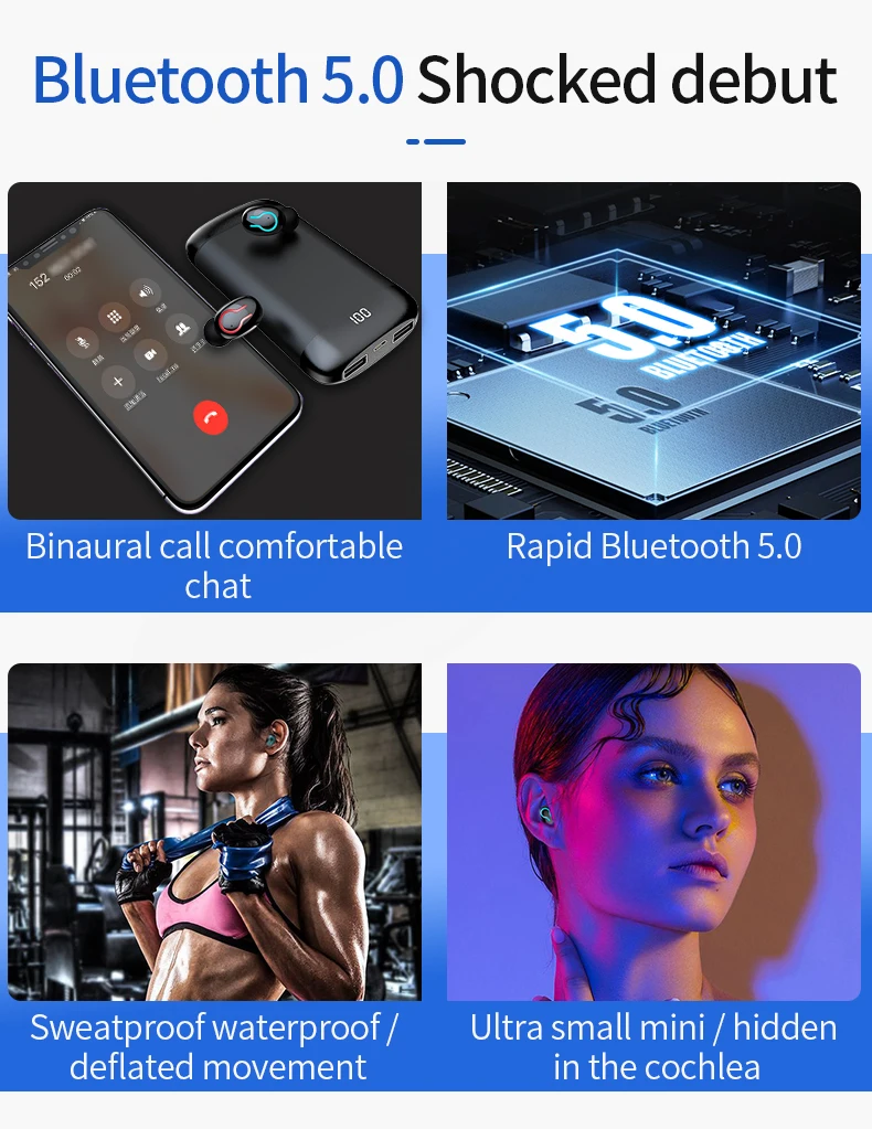 2в1 5,0 Bluetooth наушники и 6000 мАч чехол для зарядки аккумулятора 2 мобильных телефона 3D стерео наушники Беспроводная гарнитура с микрофоном