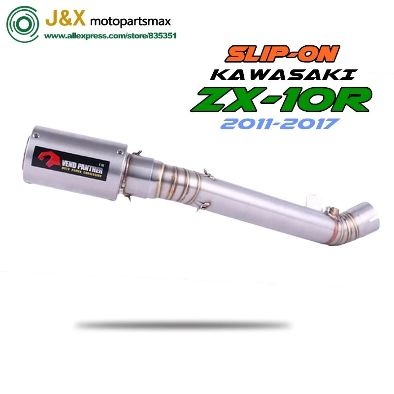 

Motorcycle Stainless Steel Exhaust Muffler Escape + Link Middle Pipe Slip On For KAWASAKI ZX-10R ZX10R 2011-2017