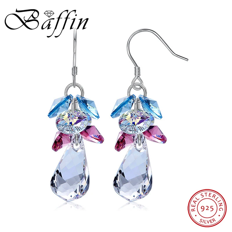 

Real 925 Silver Tassel Fancy Stone Drop Earrings Original Crystals From Austria Luxury Hanging Jewelry For Women Wedding Party