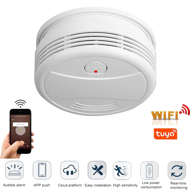 

WiFi Smoke Detector home security Fire Alarm system Tuya smart Smoke Alarm APP message push 95db alarm sound no need hub