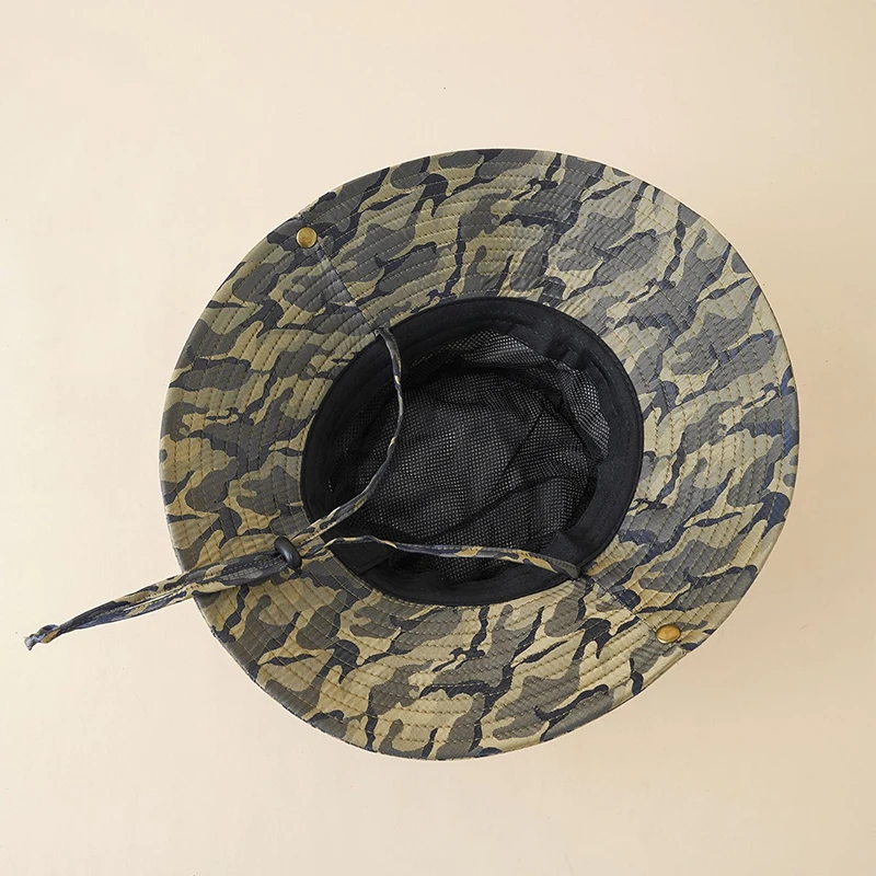 

Camouflage Bucket Hat Man Big Eaves Outdoor Sunscreen Cap Camouflage Outdoor Mountaineering And Fishing Hats Men's Bobs