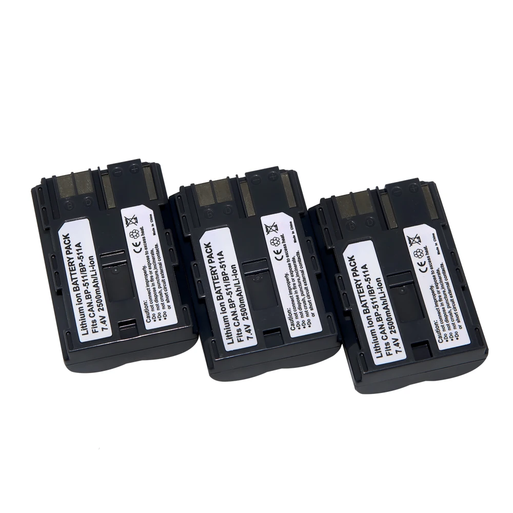 

3x bateria 2500mAh BP-511 bp511a BP511 Camera Battery for Canon EOS 5D 50D 50D 40D 300D 30D 20D G5 G6 ZR90 MV30i FV50 FV300 ZR90