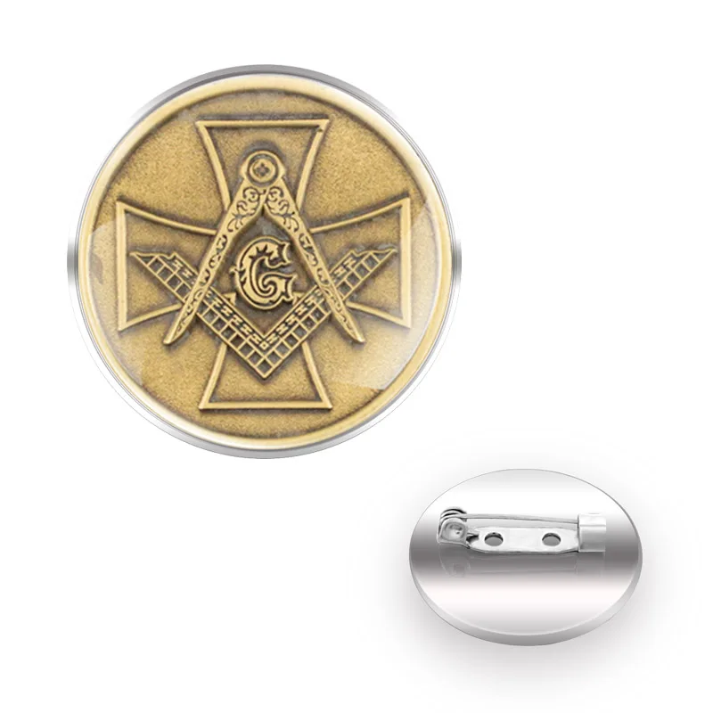 

Vintage Masonic Cross Design брошь Brooches брошки женские большие Collar Pin Glass Convex Dome Accessories Gift