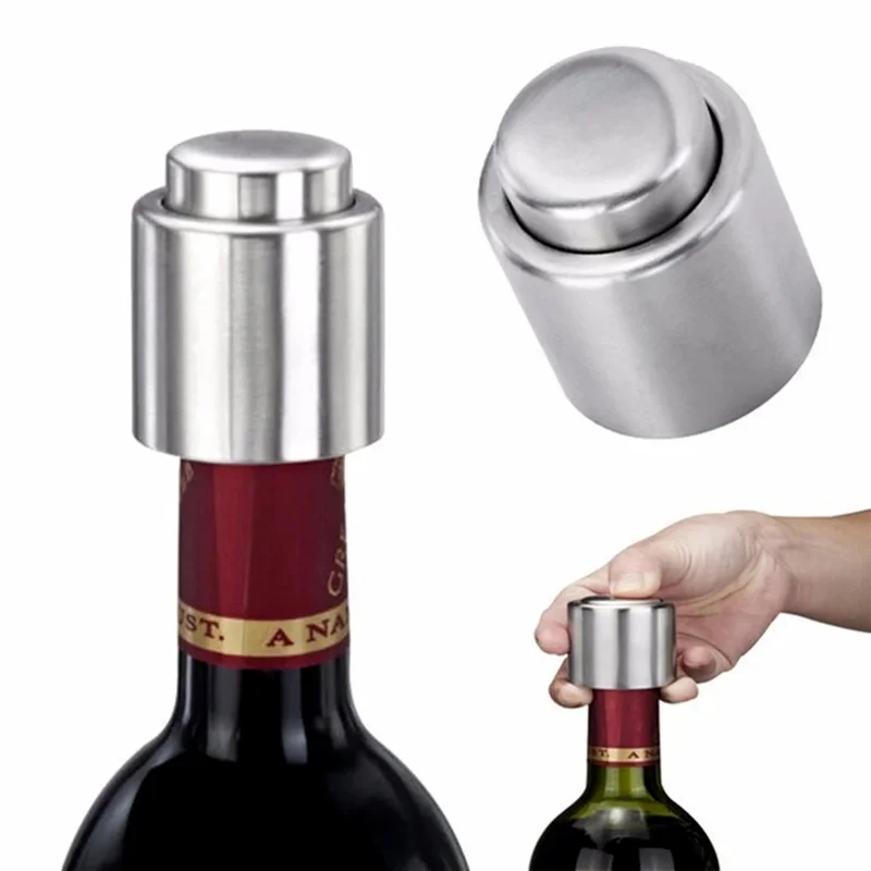 

1Pcs Wine Bottle Stopper Stainless Steel Vacuum Sealed Press Wine Cap Sealer Storage Fresh Keeper Barware Home Kitchen Tools