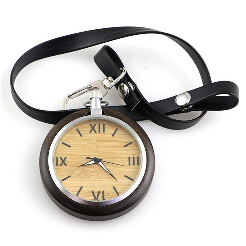 Dropshipping Fashion Popular Custom Logo Engraved Vintage Steampunk Ebony Wooden Pocket Watch for Men with Leather Strap