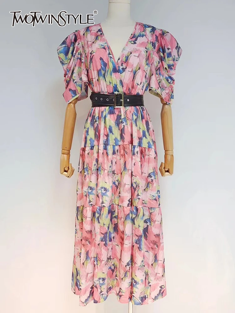 

Женское платье с поясом twotwin2, повседневное приталенное платье с v-образным вырезом, длинным рукавом и сборкой на талии, осенний стиль 2021