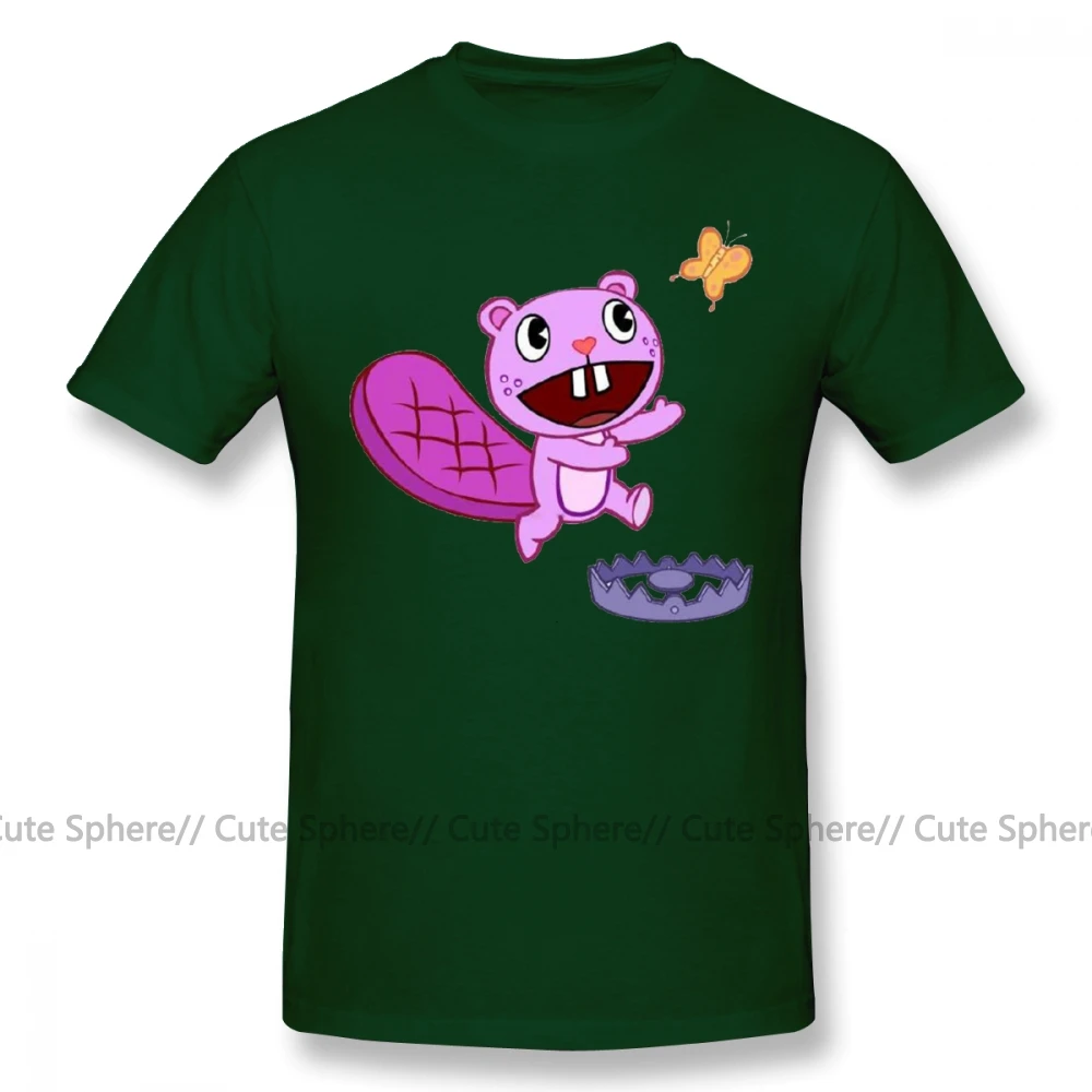 Футболка с надписью «Happy Tree Friends»; Милая футболка с рисунком зубастой и бабочкой; футболка с короткими рукавами - Цвет: Dark Green