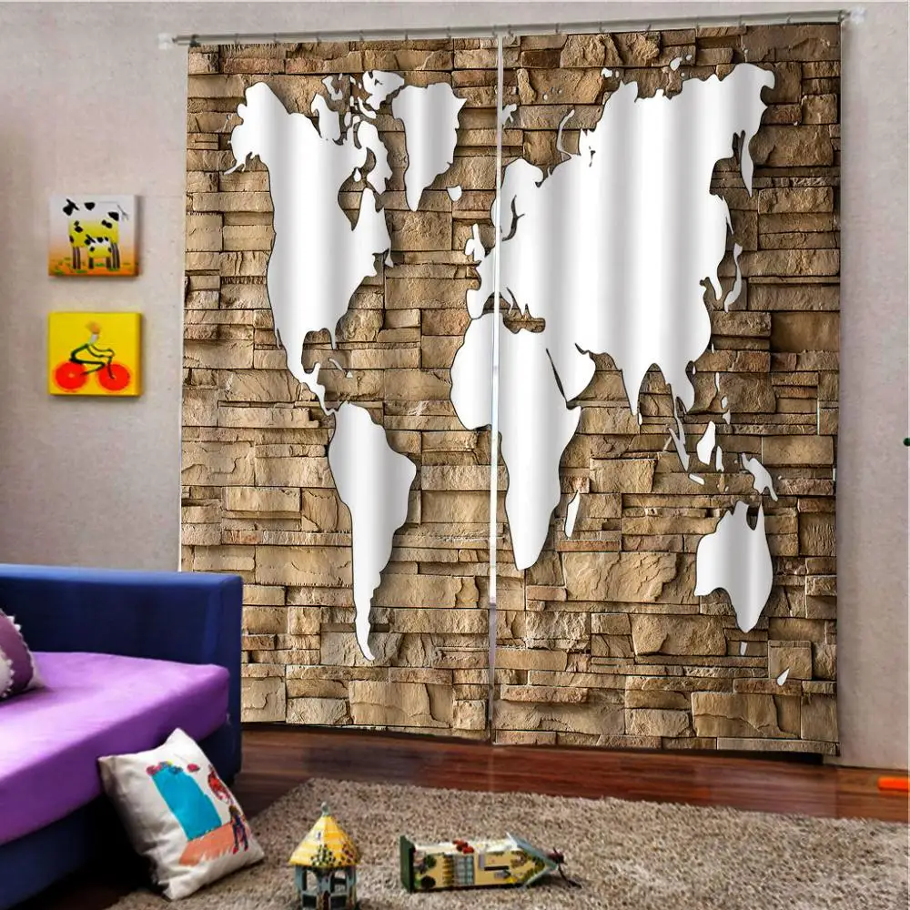 На стене геометрические карты мира шаблон занавески для офиса кабинета гостиной