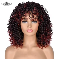 anniva short curly afro wigs with bangs for white black women synthetic african ombre brown blonde natural fiber hair