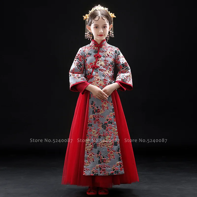 Cheongsam Tang костюм для девочек принцесса вечернее платье Qipao Детский новогодний