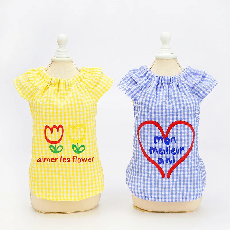 

Cute Princess Dress Fashion Letters Floral Printing Dress Dog Shirt For Small Medium Dogs Soft Sweet Skirts Dog Vest Supplies