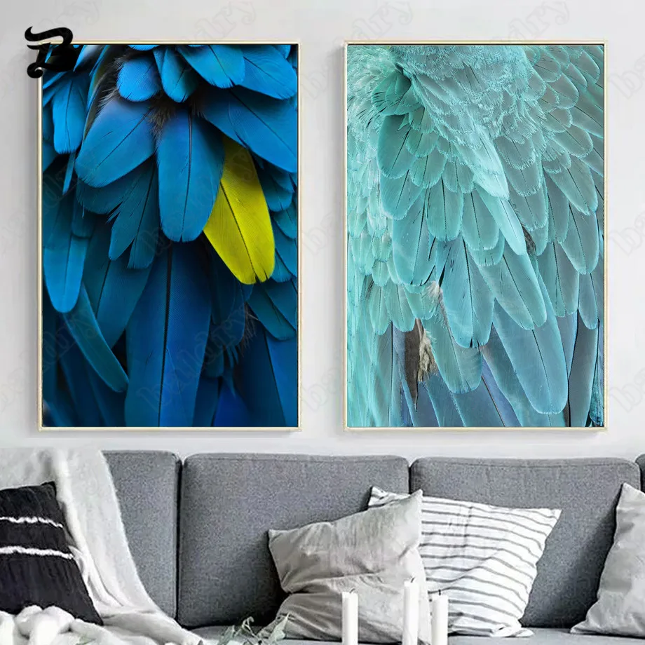 

Canvas Painting Wall Art Pretty Blue Feather Wings Nordic Posters and Prints Wall Pictures for Living Room Bedroom Home Decor