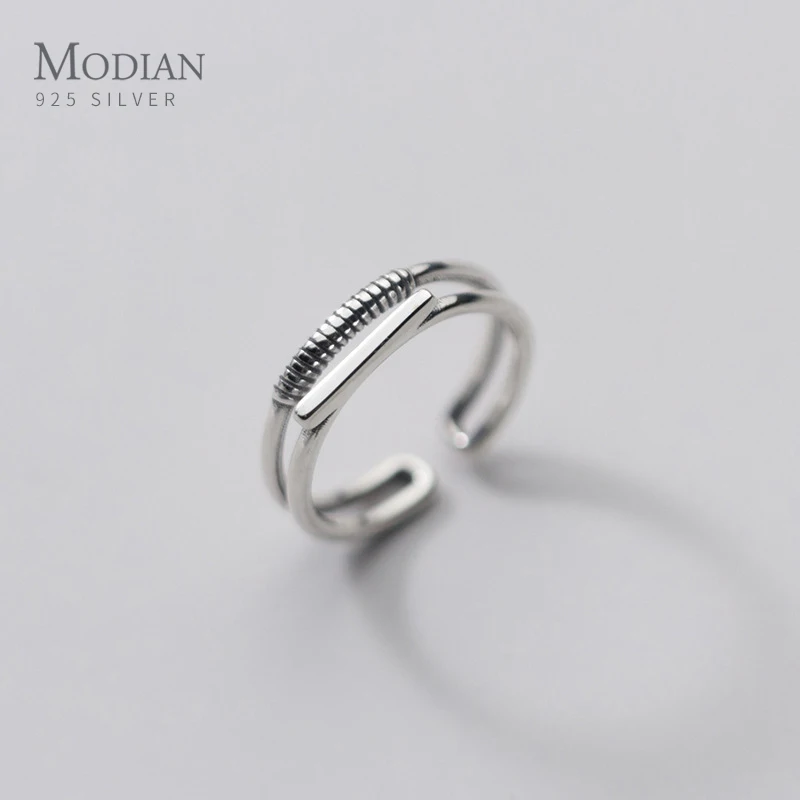 

Modian Fashion Simple 925 Sterling Silver Geometric Double Layer Line Ring for Women Resizable Opening Rings Fine Jewelry Bijoux