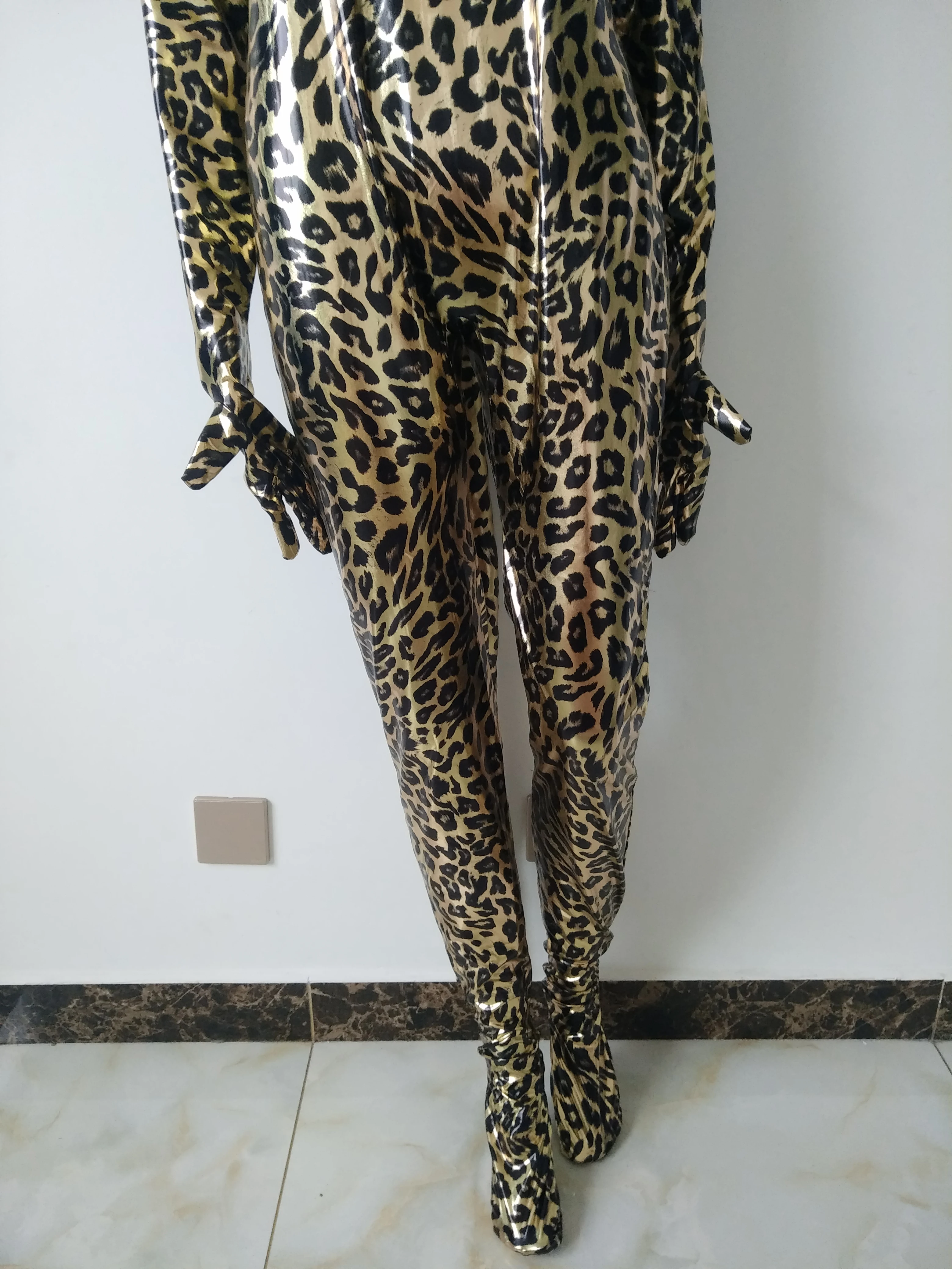 Костюм для косплея на Хэллоуин леопардовые блестящие металлические Колготки