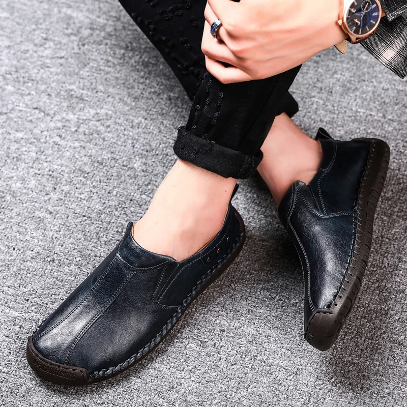 Мужские туфли из натуральной кожи роскошные брендовые дышащие без застежки