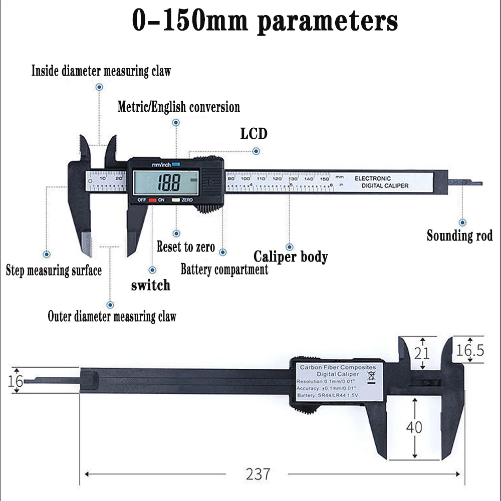Верньер суппорт микрометр 150 мм метрический дюймовый ЖК дисплей Электронный