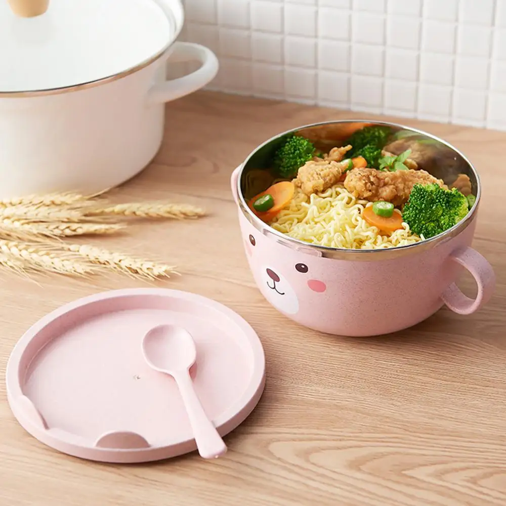 Милая миска для лапши с забавной ручкой из нержавеющей стали и ПП Пластиковый