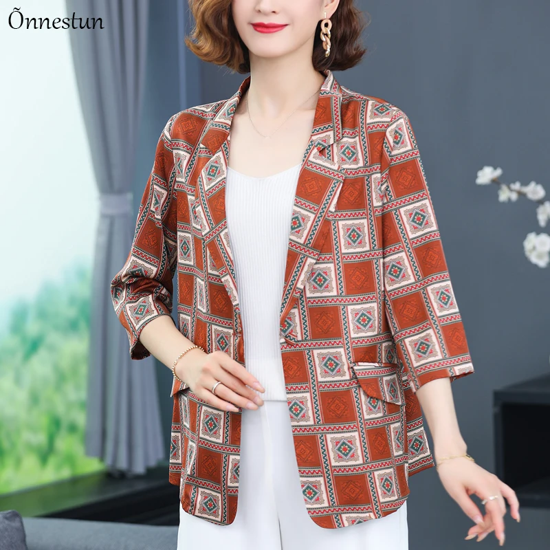 

Plaid Print Blazer Woman Half Sleeve Women's Jackets Spring 2021 Woman Clothing Casual Slim Elegant Female Jacket