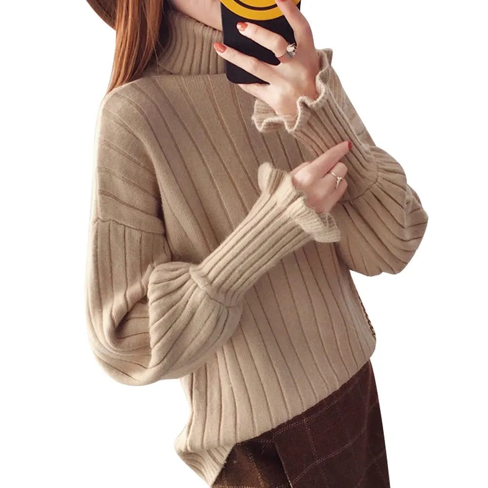 

Women's New-coming Autumn Fashion High Collar Long Sleeve Loose Pullover Sweater Knit Warm Sweater Mujer 2019 Dropship
