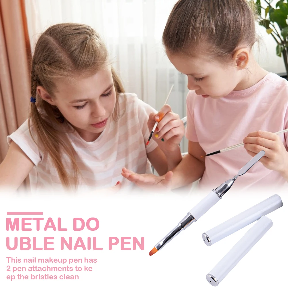 Двухсторонняя ручка для ногтей щетка полигеля инструмент дизайна из нержавеющей