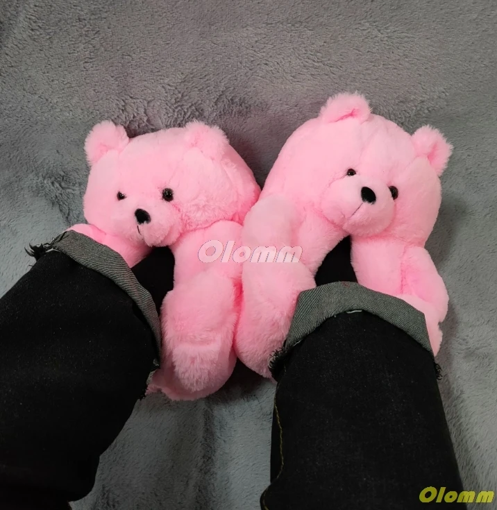 Plush Teddy Bear House Slippers Brown Women Home Indoor Soft Anti-slip Faux Fur Cute Fluffy home slippers Women Winter Warm Shoe images - 6