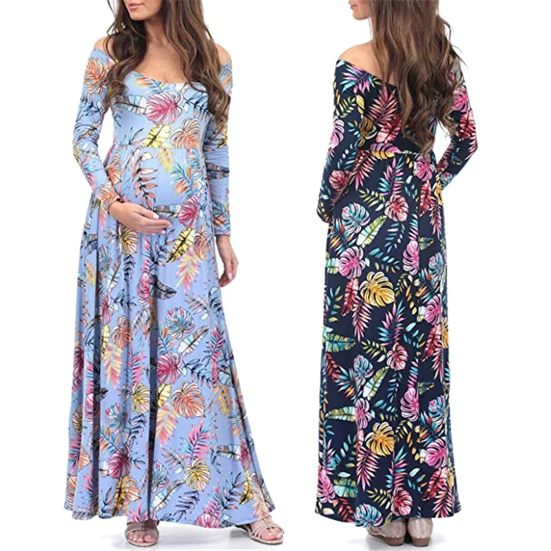 Модное платье для беременных с цветочным принтом длинное одежда фотосъемки