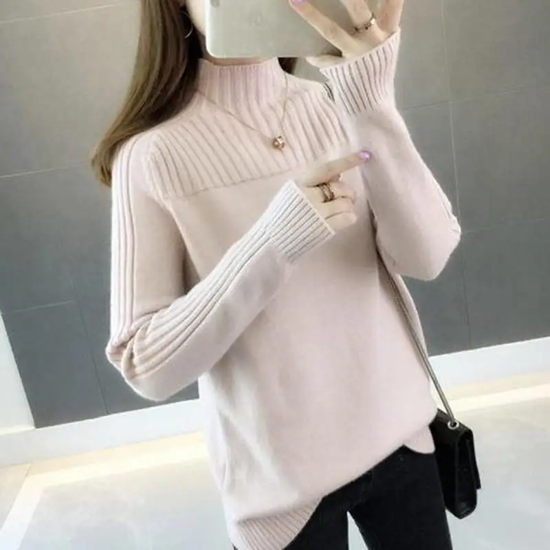 

Wild Turtleneck Sweater Solid Color Knitted Pullover Sweater Women's Autumn and Winter Warm Slim Bottoming Sweater