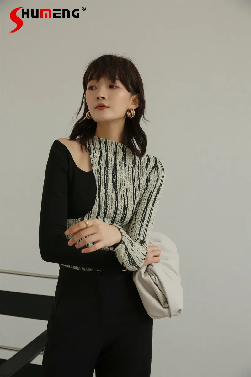 

Уличная одежда, лоскутный тонкий женский топ с полосками, 2021, Весенняя повседневная женская рубашка в стиле ретро с длинным рукавом, воротни...