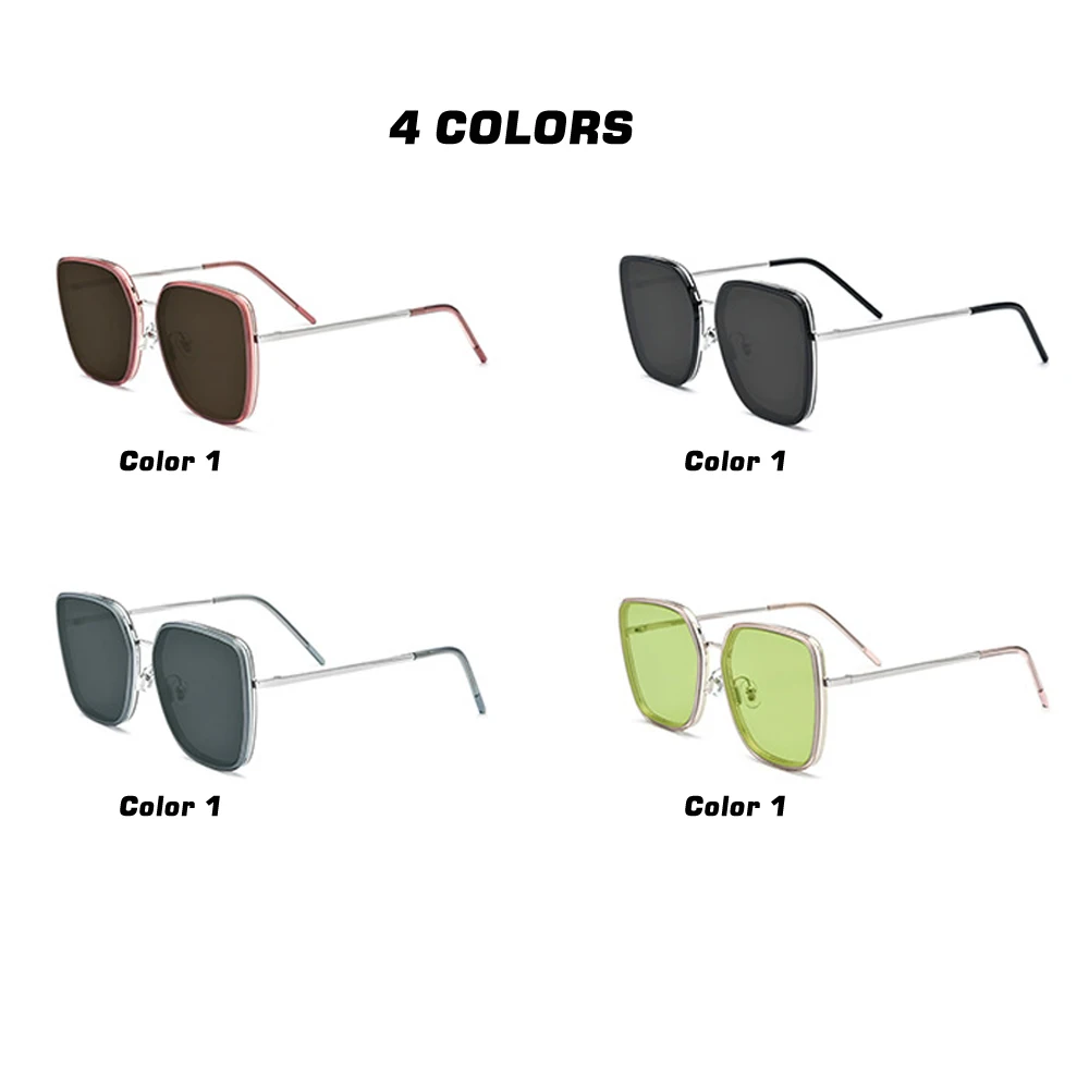 

Green Lens Silver Frame Alloy UV400 Fashion Sunglasses For Women 4 Colors Size:59-18-145mm