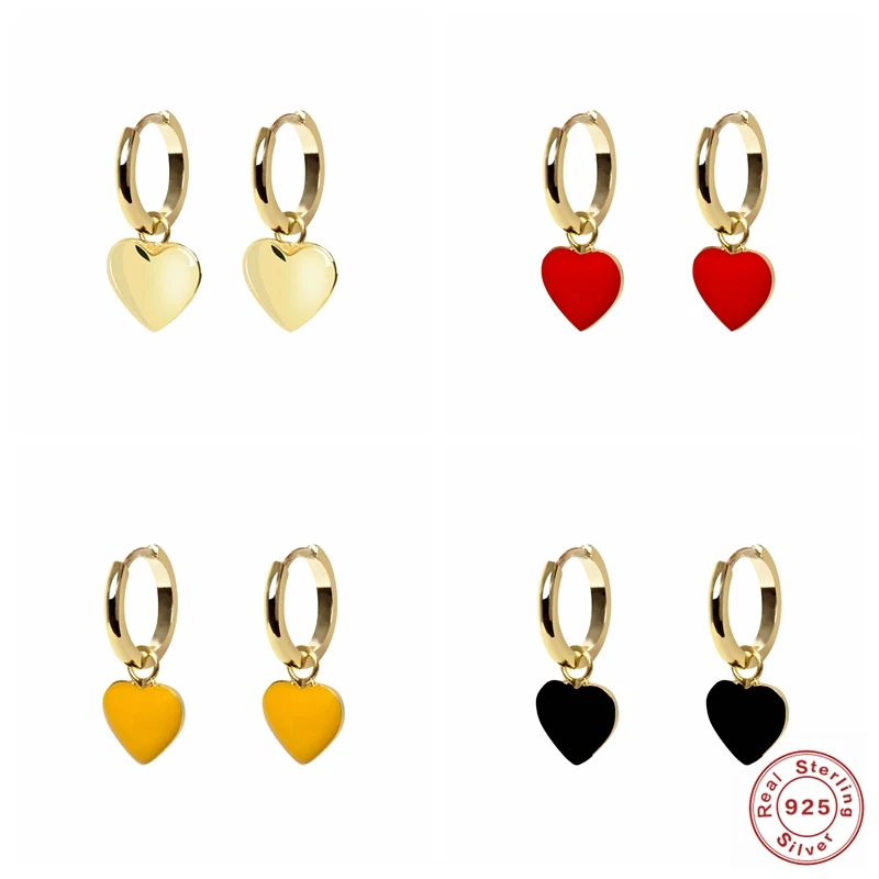 

Aide 925 Sterling Silver Red Heart Enamel Huggie Hoop Earrings for Women Piercing Pendiente Drop Earring 2021 Trend Fine Jewelry