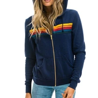 autumn winter women casual rainbow hooded sweater zip up printed long sleeve hooded sweatshirts female hoodie jackets