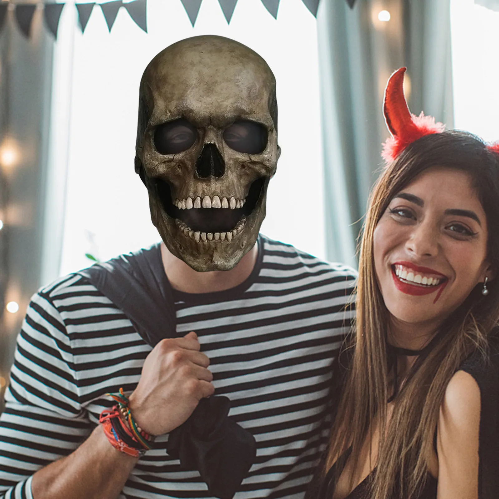 Маска с черепом на всю голову для Хэллоуина косплей ужасная маска шлем подвижным