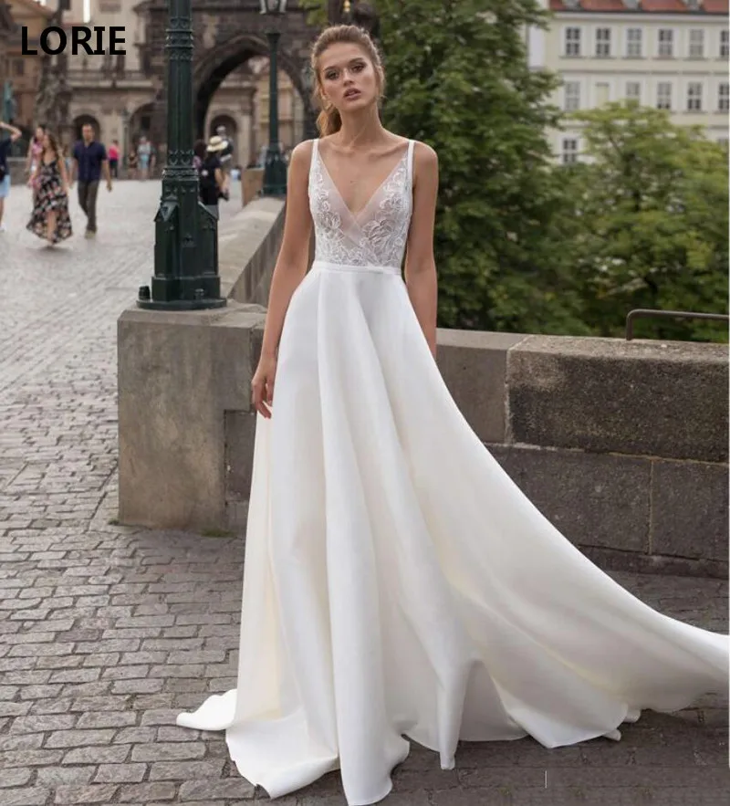 LORIE Boho Lace Wedding Dress Sexy V Neck Bride Dresses Vestido de novia Gowns | Свадьбы и торжества