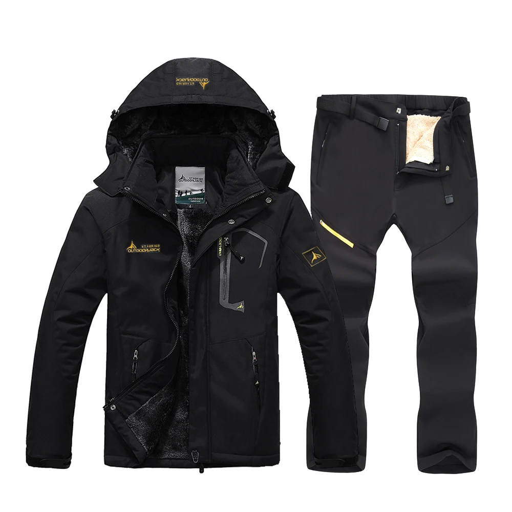 Зимний флисовый теплый лыжный костюм мужской водонепроницаемый ветрозащитный