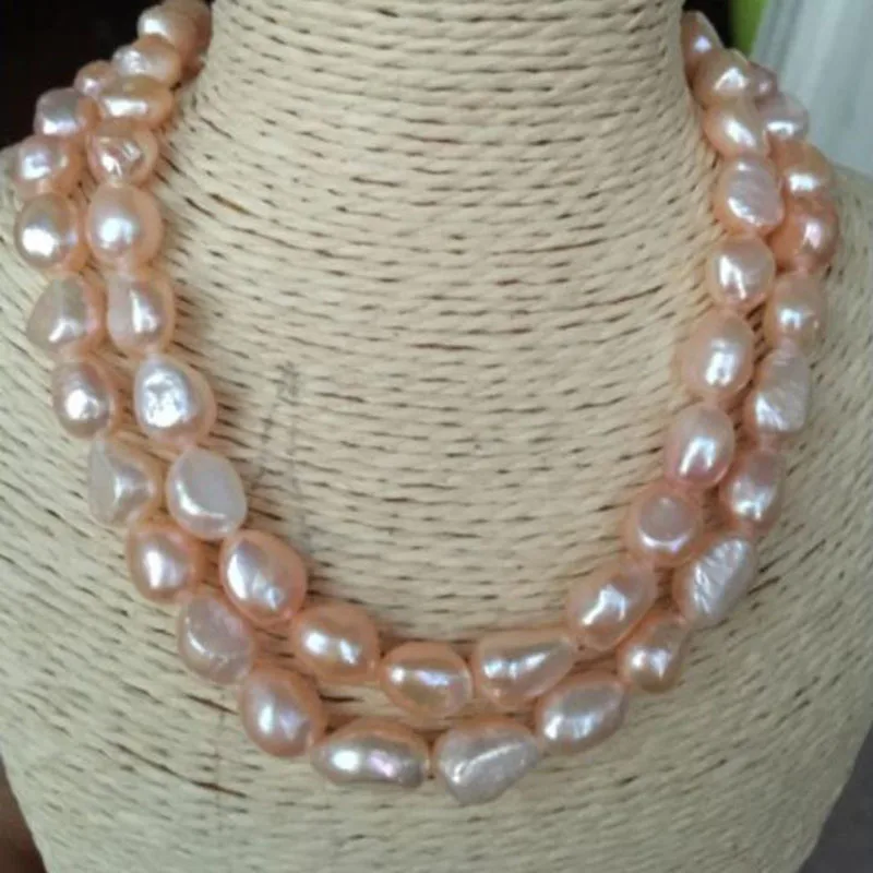 Ювелирные украшения 2 нити барокко Южное море золото розовый жемчуг ожерелье 18