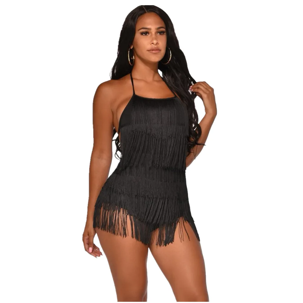 Сексуальный многослойный комбинезон с бахромой в виде лотоса женский летний