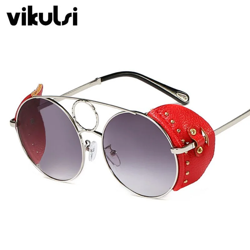 

Unisex Celebrity Luxury Round Sunglasses Women Italy Brand Designer Leather Rivet Punk Sun Glasses For Female Men Trend Sunglass