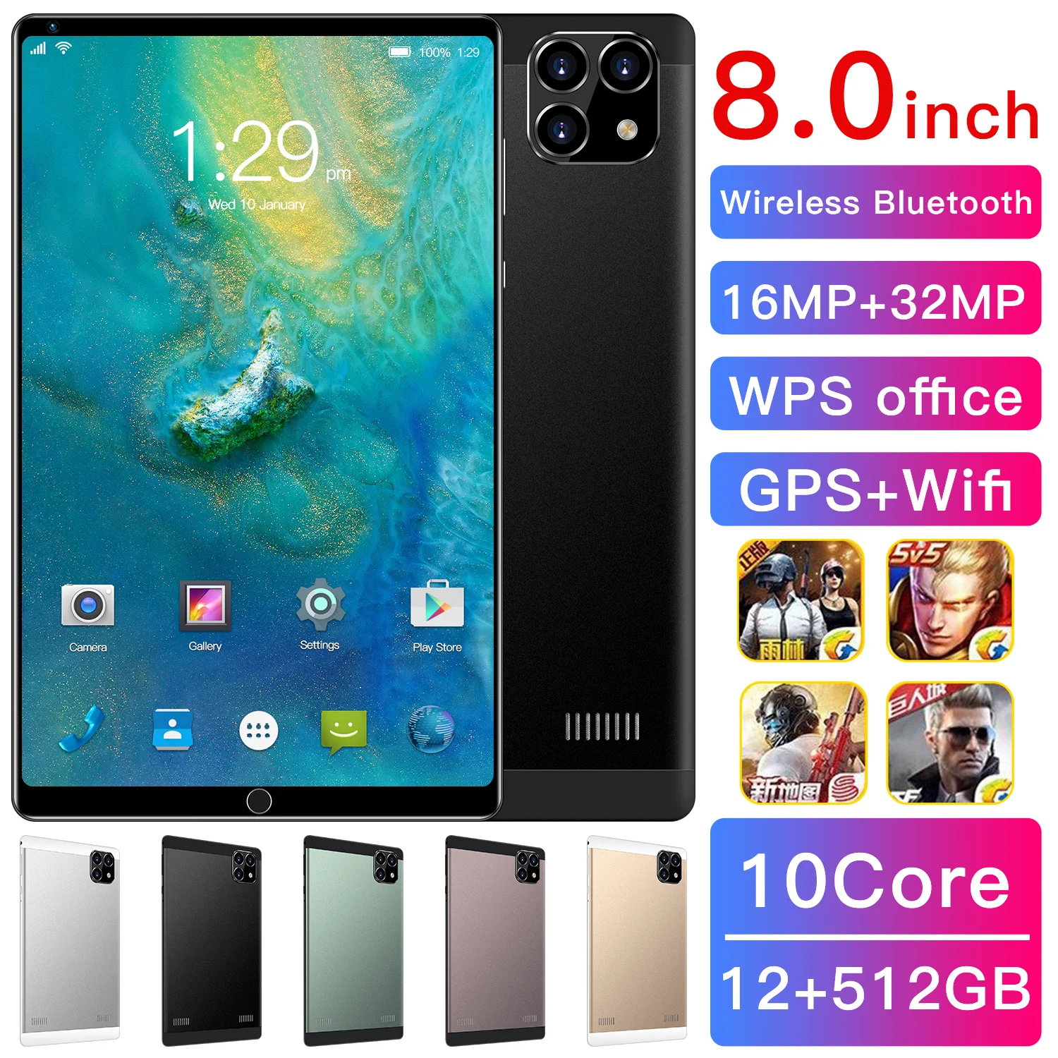 

Flat Tablet A08 8.0 Inch 32MP 12GB 512GB Newest Global Version HD Screen 5G Android 10.0 10 Core 5600mAh Dual Sim Smartphone GPS