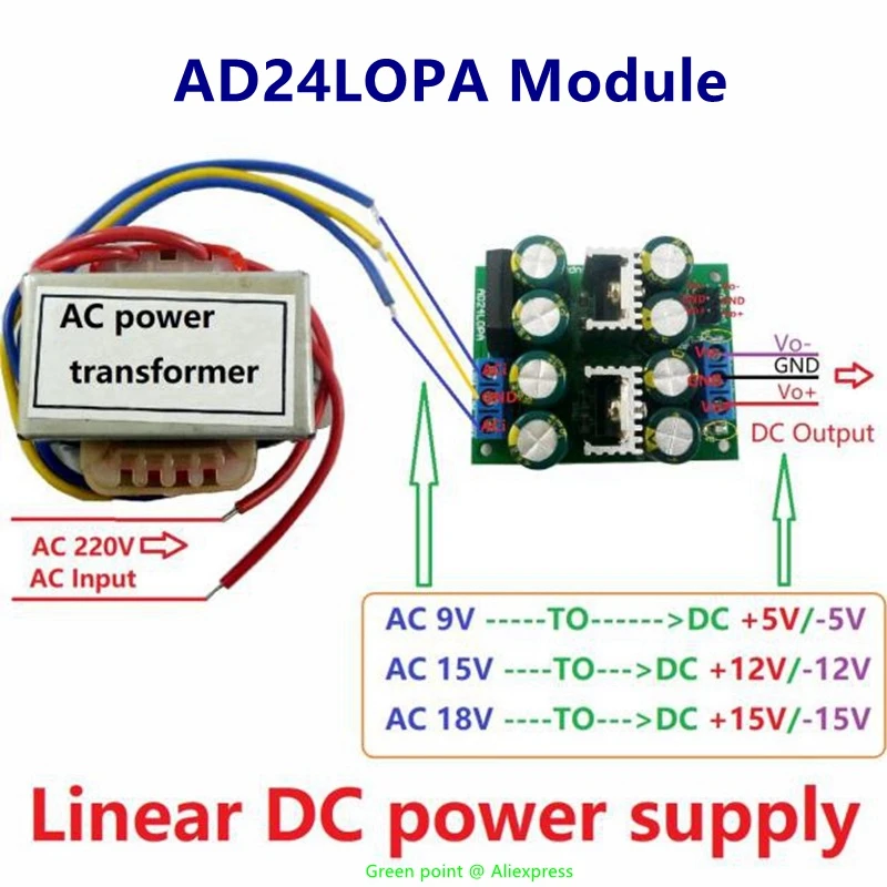 

New AD24LOPA Module 12W AC 220V To Dual DC +-5V/12V/15V AC-DC Low Noise Linear Power Supply Kit For Speaker ADC Power Amplifier