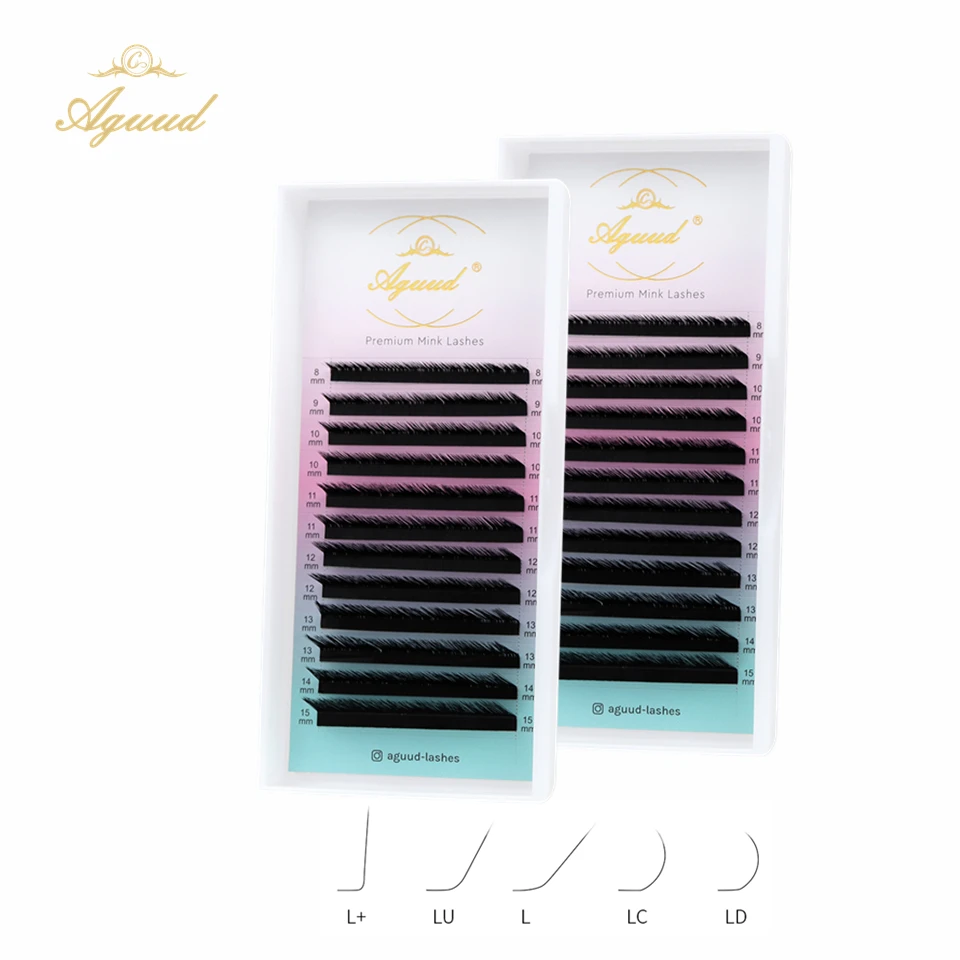 

AGUUD L/L+/LC/LD/LU(M)/N Curl 8~15mm MIX 12rows/case Eyelash Extension Natural Soft Faux Mink ,L Individual Eyelashes,L Lashes