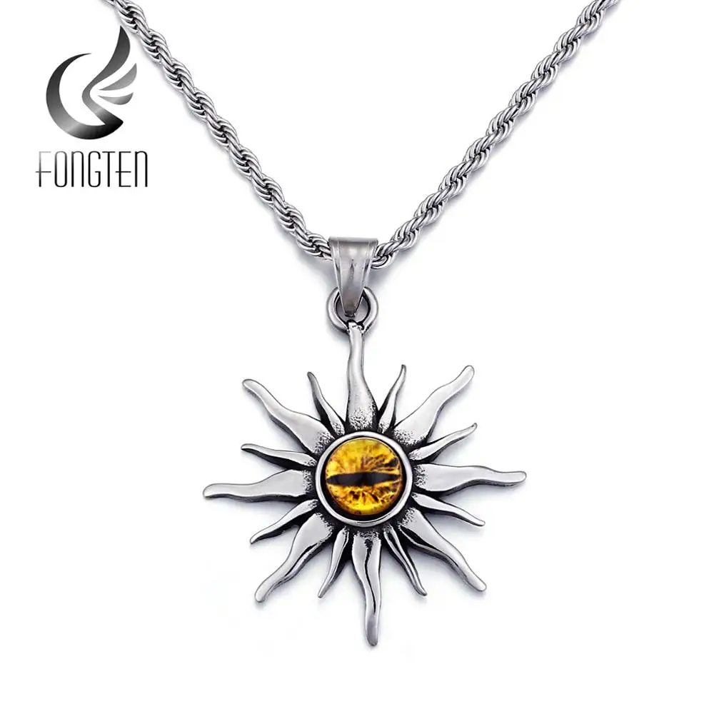 Fongten солнце сглаза подвеска ожерелье из нержавеющей стали Готический стиль