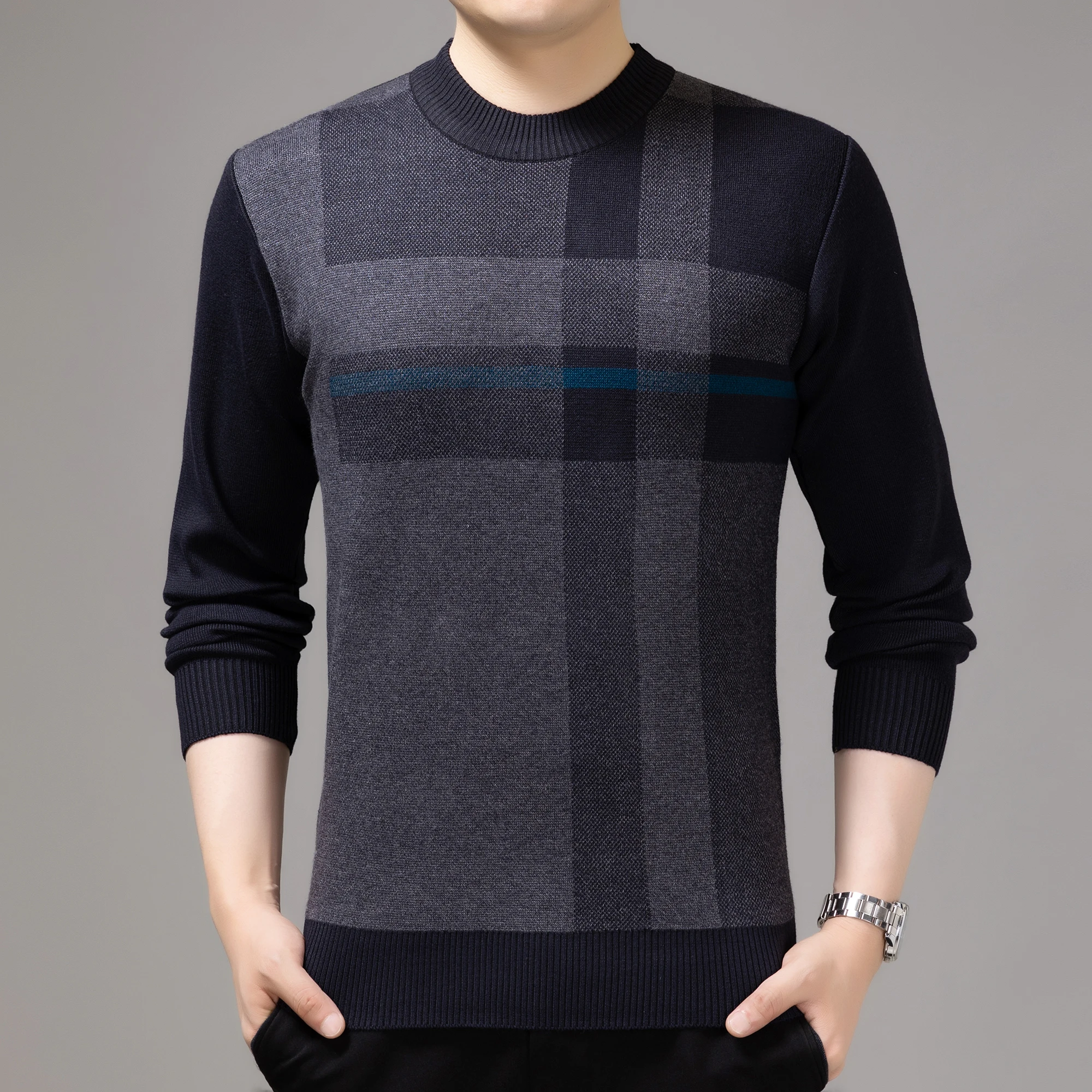 2021 Casual Thick Warm Winter Striped Knitted Pull Sweater Men Wear Jersey Dress Pullover Knit Mens Sweaters Male Fashions 02196