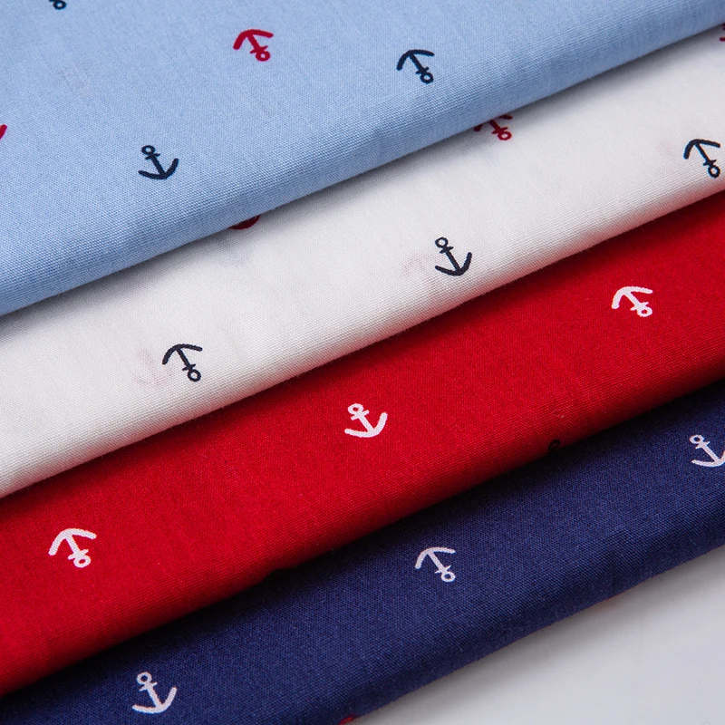 Ткань из 100% хлопка для детской рубашки саржевая ткань с принтом якоря