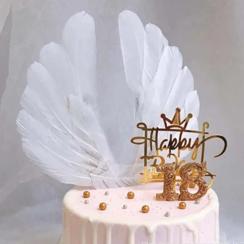 Топперы для торта с крыльями из перьев свадьбы дня рождения украшение выпечки