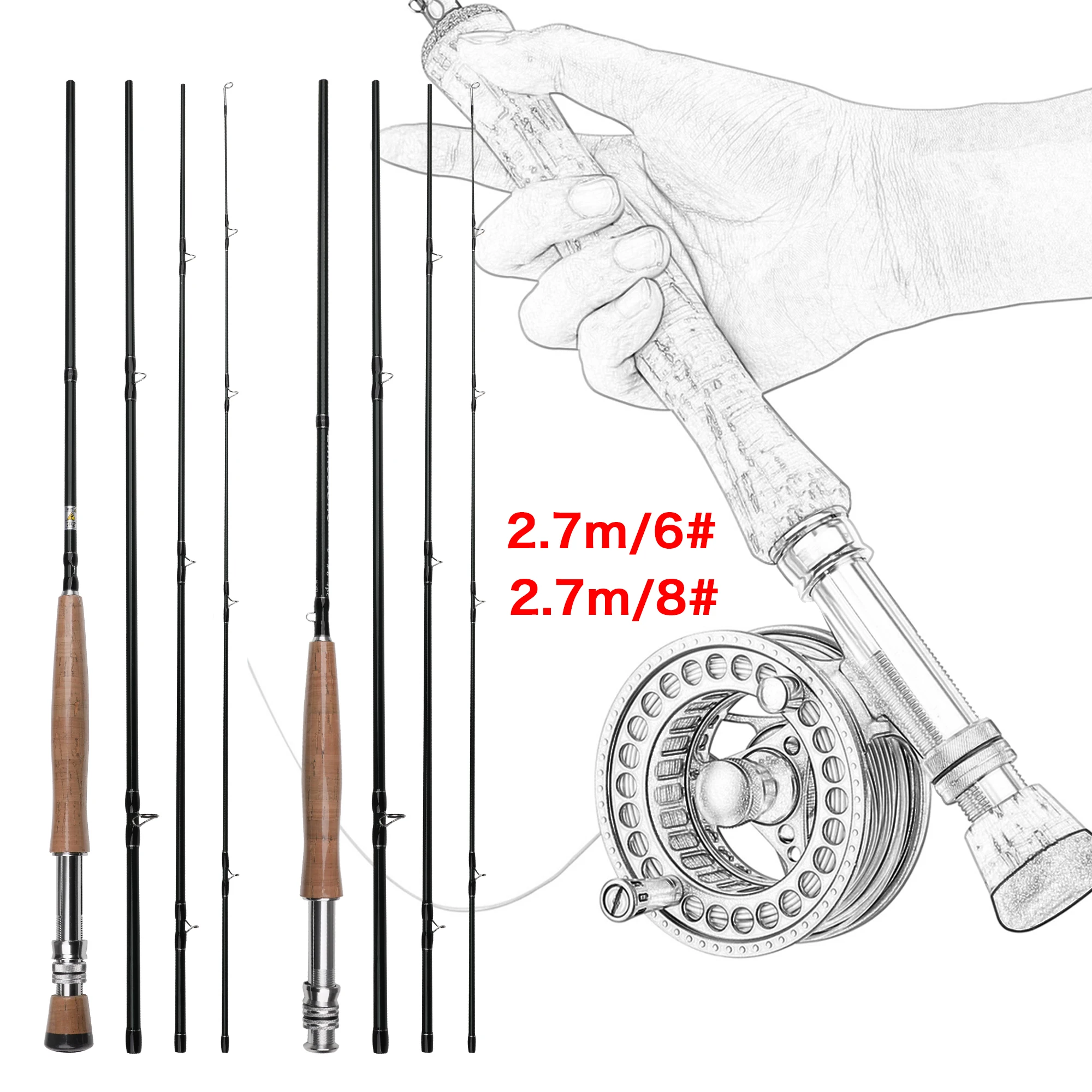 BIUTIFU PHISHGER Fly Fishing Rod 9FT 6#/ 8# Light Weight Travel 100%Carbon Fiber Medium Fast Flying Trout River Stream Lure Pole images - 6