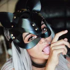 Фетиш женская сексуальная маска с полуглазами лиса косплей игры кожа Хэллоуин маска забавный кот эротический Маскарад Мужская маска черный